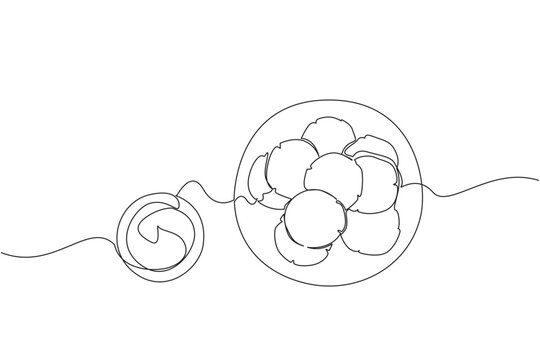 One line drawing of peanut butter cookies in a bowl with cream on the side, representing comfort, sweetness, and homemade flavor in a dessert business concept for National Peanut Butter Cookie Day.