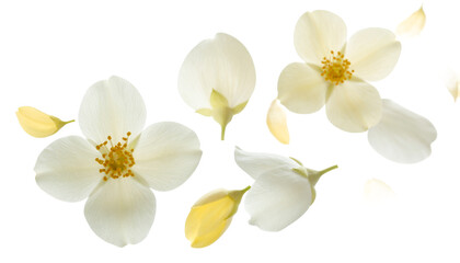 Obraz premium Delicate White Jasmine Flowers Isolated on a Clean White Background