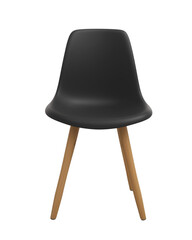 Modern minimalist chair with black seat and wooden legs on transparent background