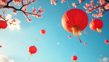 Bright red lanterns illuminate the sky, embodying the spirit of the Chinese New Year and its rich traditions