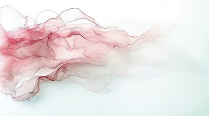 Abstract swirling red and pink smoke or ink clouds against a white background, creating a fluid and ethereal effect.