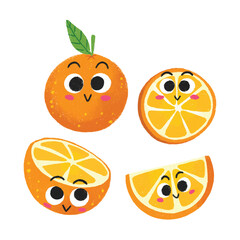 cute orange with crayon style fruit parts