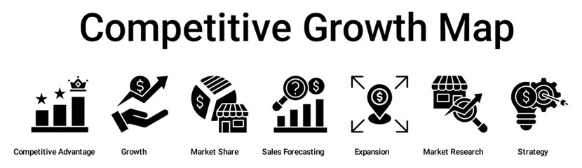 Competitive Growth Map banner web icon vector illustration concept for business with icon of Competitive Advantage, Growth, Market Share, Sales Forecasting, Expansion, Market Research.