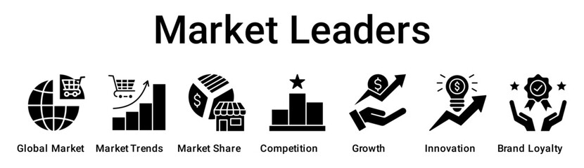 Market Leaders banner web icon vector illustration concept for business with icon of Global Market, Market Trends, Market Share, Competition, Growth, Innovation, Brand.