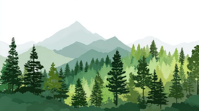 Pixelated Forest Landscape with Mountains in the Background Under a White Sky