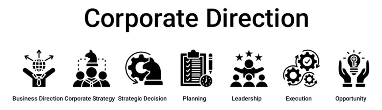 Corporate Direction banner web icon vector illustration concept for business with icon of Business Direction, Corporate Strategy, Strategic Decision, Planning, Leadership, Execution.