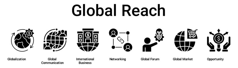 Global Reach banner web icon vector illustration concept for business with icon of Globalization, Global Communication, International Business, Networking, Global Forum, Global Market.
