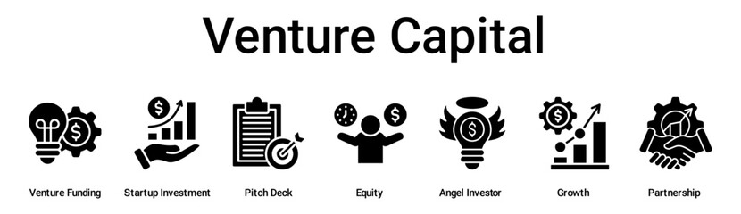 Venture Capital banner web icon vector illustration concept for business with icon of Venture Funding, Startup Investment, Pitch Deck, Equity, Angel Investor, Growth.