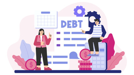 Flat Design Debt Management for Business Flat Vector Illustration