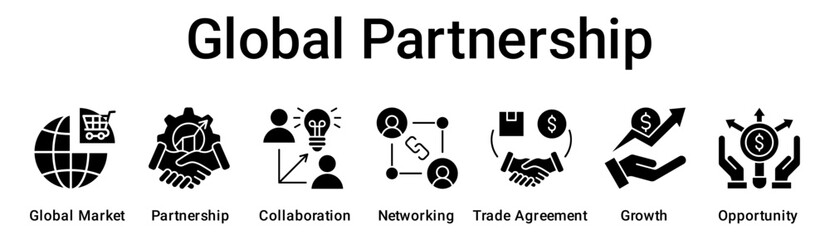 Global Partnership banner web icon vector illustration concept for business with icon of Global Market, Partnership, Collaboration, Networking, Trade Agreement, Growth.