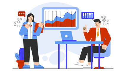Corporate Team Analyzing Financial Forecast Flat Vector Illustration