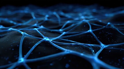 Abstract Digital Network With Glowing Blue Lines On Dark Background Illustrating Connection