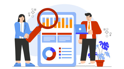 People Auditing Company Accounts Flat Vector Illustration