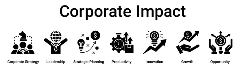 Corporate Impact banner web icon vector illustration concept for business with icon of Corporate Strategy, Leadership, Strategic Planning, Productivity, Innovation, Growth.