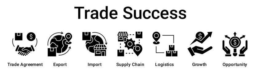 Trade Success banner web icon vector illustration concept for business with icon of Trade Agreement, Export, Import, Supply Chain, Logistics, Growth.