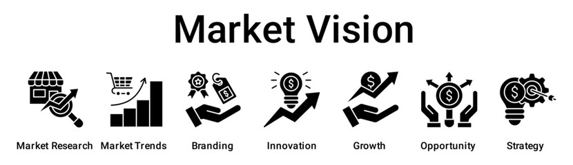 Market Vision banner web icon vector illustration concept for business with icon of Market Research, Market Trends, Branding, Innovation, Growth, Opportunity.