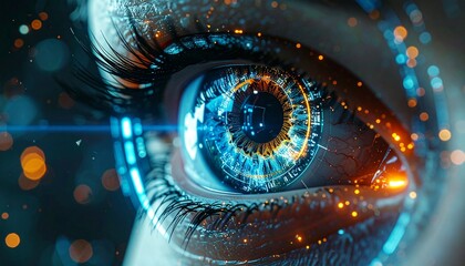 サイバーセキュリティ対策で虹彩認証をするイメージの瞳のクローズアップ