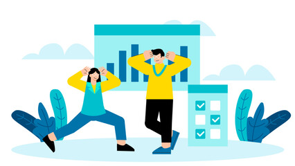 Flat Design Employee Wellness and Office Fitness Flat Vector Illustration
