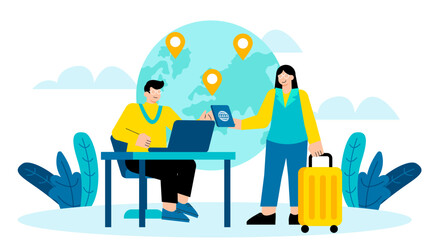 Flat Design Business Visa and International Travel Flat Vector Illustration