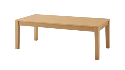 Minimalist wooden table with clean polished surface and natural light wood finish on transparent background