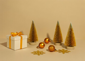 christmas tree with gifts and ball 