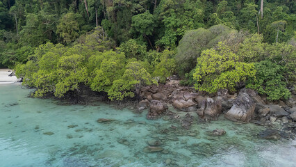 Beautiful beach, palm trees white sand sunny blue sky. Best summer vacation travel landscape. Maldives paradise beach. Luxury holiday background. Bright relax sea water, exotic resort paradise island