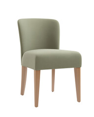 Fototapeta premium Modern minimalist chair with light green upholstery and light wood legs on transparent background