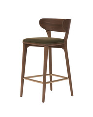 Fototapeta premium Modern bar stool with dark wood frame and green upholstered seat on transparent background
