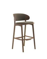 Fototapeta premium Modern bar stool with dark wood frame and upholstered seat on transparent background