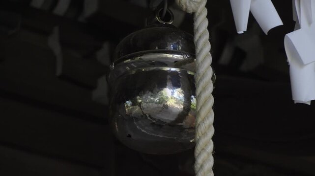 Static Shot of Shinto Shrine Bell and Rope with Shide Paper Strips　/　神社の鈴と鈴緒、紙垂を三脚固定で捉えた映像