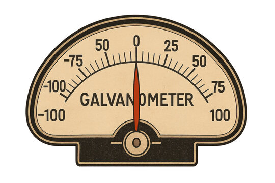 Vintage galvanometer measuring instrument with transparent background