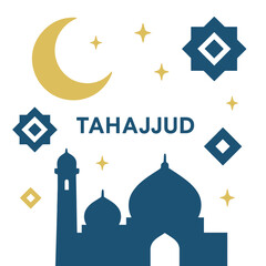 Square Clean Tahajjud Illustration Featuring Night Prayer Motifs and Geometric Islamic Pattern