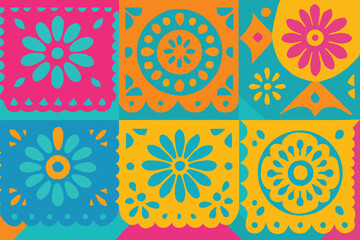 Abstract Papel Picado Decorative Background with Geometric Cutout Patterns and Festive Vector Style