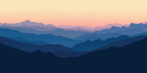 Abstract mountain range silhouette against a vibrant gradient sunset sky