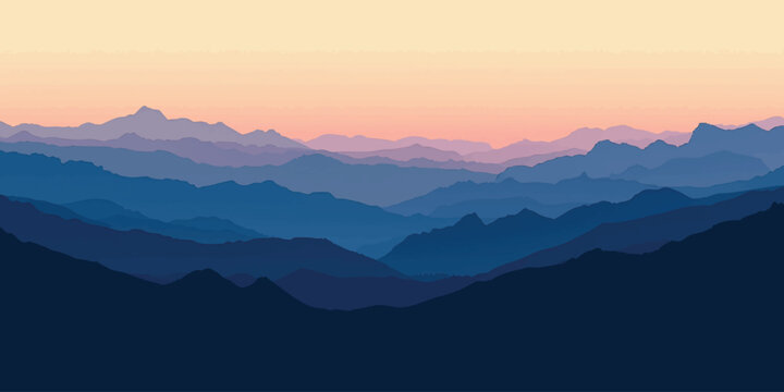 Abstract mountain range silhouette against a vibrant gradient sunset sky