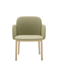 Fototapeta premium Modern minimalist chair with light wood legs and light green upholstery on transparent background