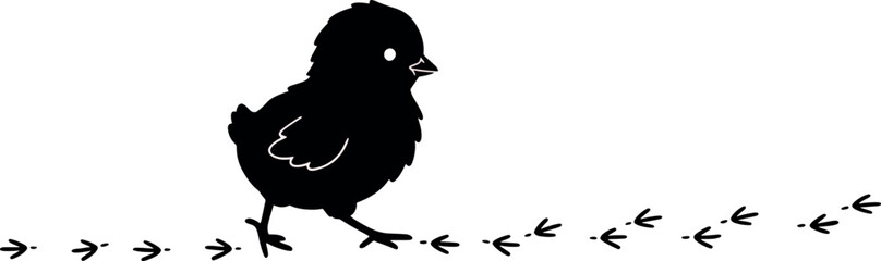 Cute Small Black Chick Standing on Decorative Dotted Line in Minimalist Style