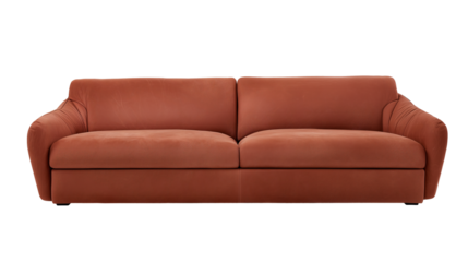 Modern terracotta sofa with dark legs on transparent background