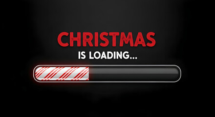 Anticipate the Joyful Season Christmas is Loading with a Candy Cane Inspired Progress Bar on a Sleek Black Background for Holiday Projects and Social Media Greetings.