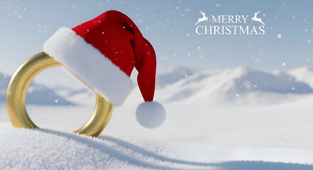 Magical Christmas proposal idea with a golden ring and Santa hat in snowy mountains, celebrate the holidays with love and unforgettable moments, winter wonderland.