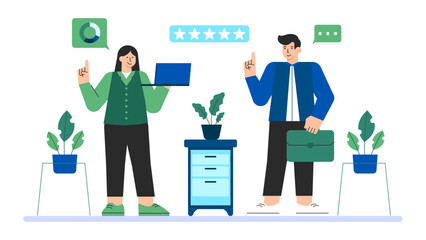Flat vector of manager giving employee feedback Flat Vector Illustration