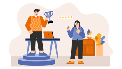 Flat illustration of team celebrating job promotion Flat Vector Illustration