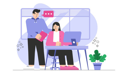 Flat illustration of employee onboarding with mentor Flat Vector Illustration