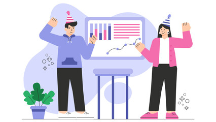 Business team celebrating work anniversary Flat Vector Illustration