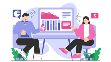 Business people discussing salary and benefits Flat Vector Illustration