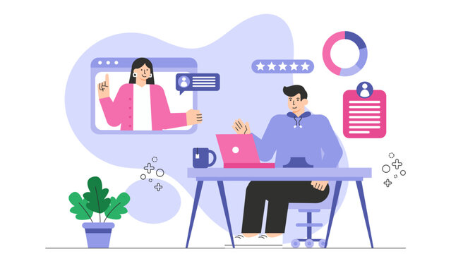 Remote hiring process illustration Flat Vector Illustration