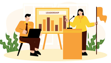 Office team attending leadership seminar Flat Vector Illustration
