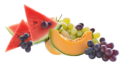 Vibrant still-life arrangement of fresh summer fruits with transparent background