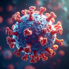 Detailed 3D rendering of a coronavirus particle with spike proteins.