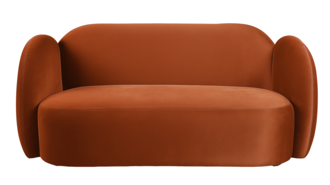 Contemporary burnt orange sofa with rounded edges on transparent background - Powered by Adobe